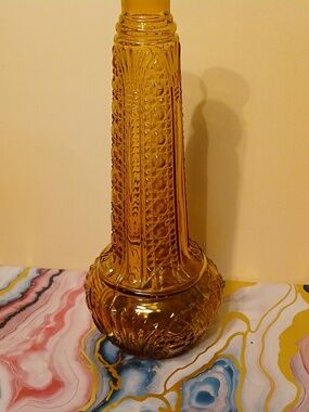 Vintage Amber Glass Genie Bottle Decanter/Vase Italy